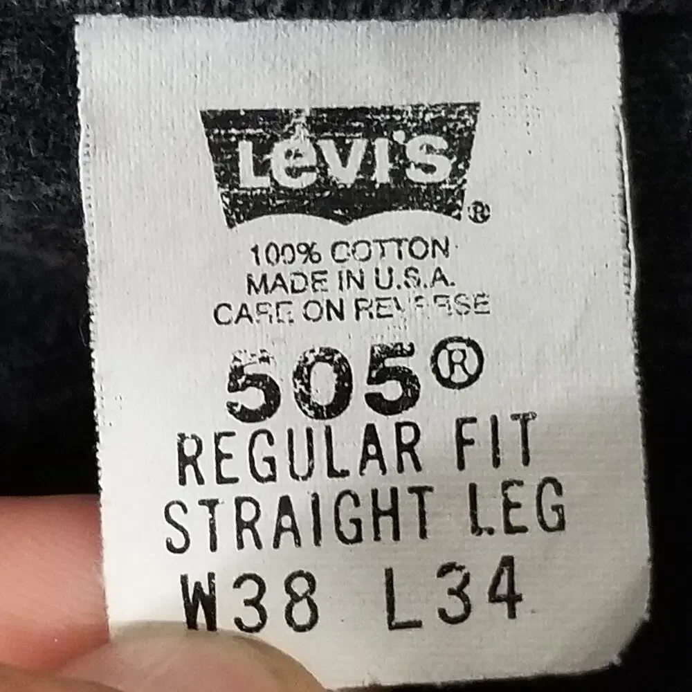 Levi's 505 jeans‎ men's 38x34 regular fit straight black denim pants vintage USA